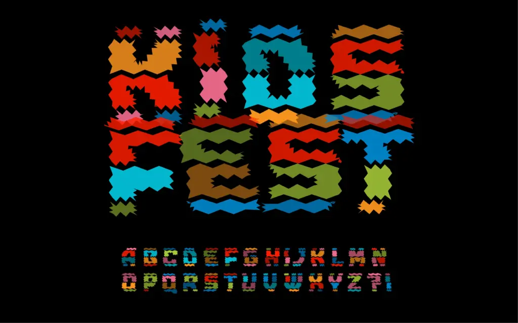 Textual display of "Kidsfest font" included in the kids fonts bundle and the letters written using it.