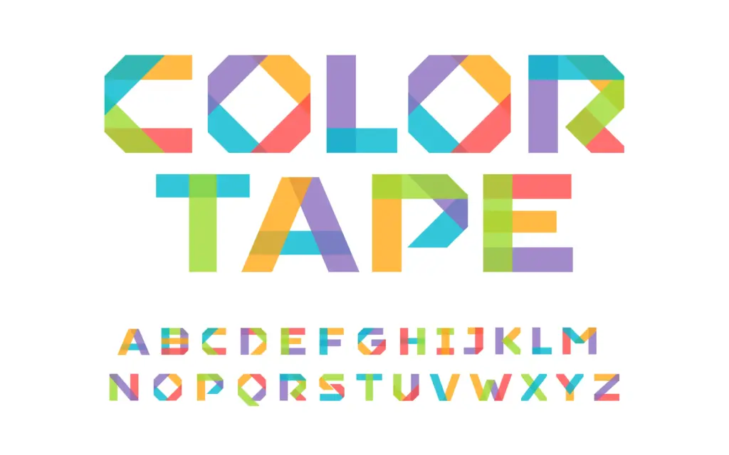 Textual display of "Tape font" included in the kids fonts bundle and the letters written using it.