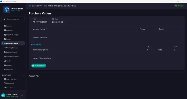 PROFIN SUITE Purchase Orders