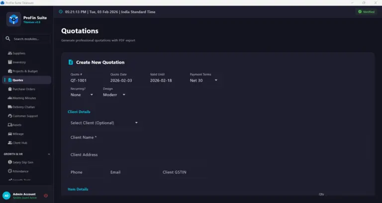 PROFIN SUITE Quotations