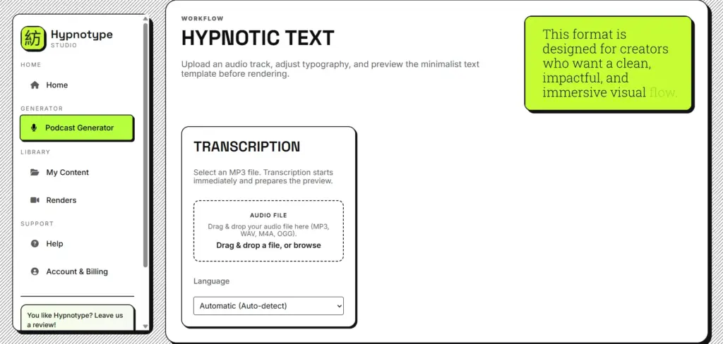 Podcast Generation & Audio Transcription using Hypnotype