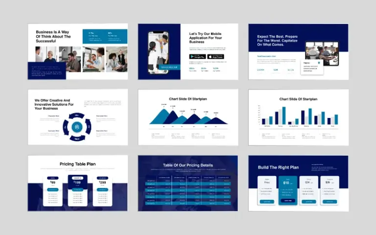 Grid of presentation slide templates included in the bundle