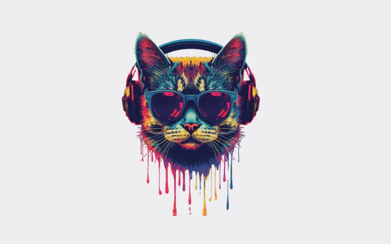 Vibrant illustration with dripping neon paint using Cat T-shirt design prompts