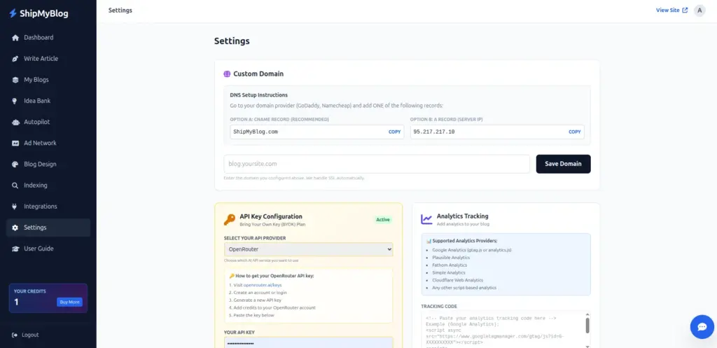 ShipMyBlog Settings