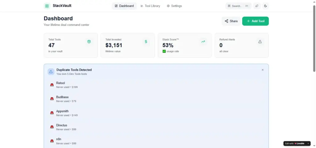 StackVault SaaS Management Platform dashboard