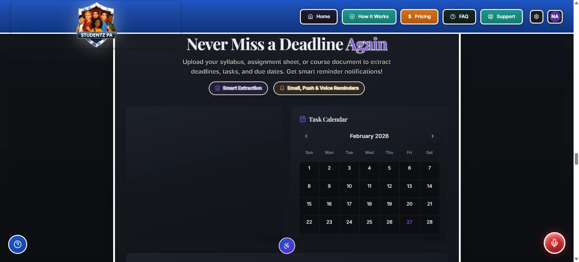 Task Calendar In Studentz PA AI Study Buddy