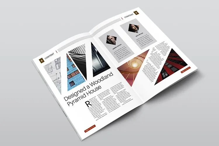 Creative geometric layout and profile section from the Editorial Magazine Templates bundle.