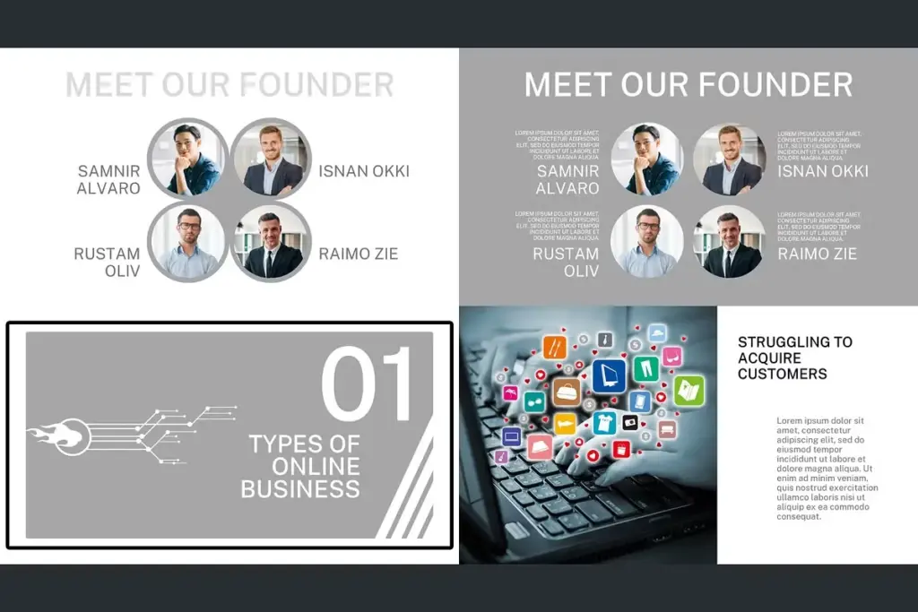 This is the founder introduction slide in the Online Business PPT Template