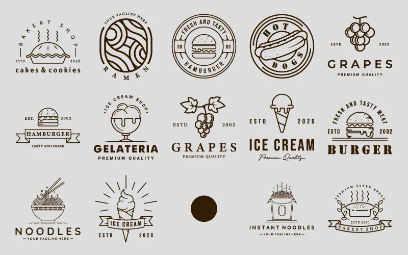 Vintage food logos set in the premium logos & beverage logos bundle