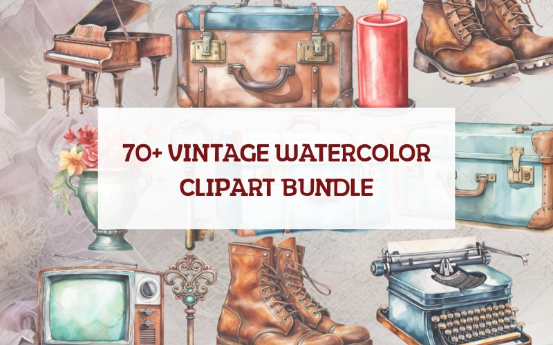 Vintage Watercolor Clipart Bundle Feature Image