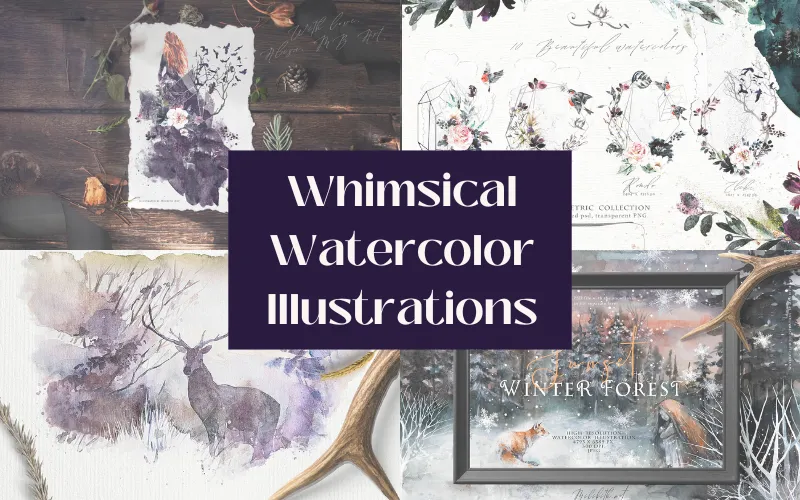 Whimsical Watercolor Illustrations Bundle Feature Image