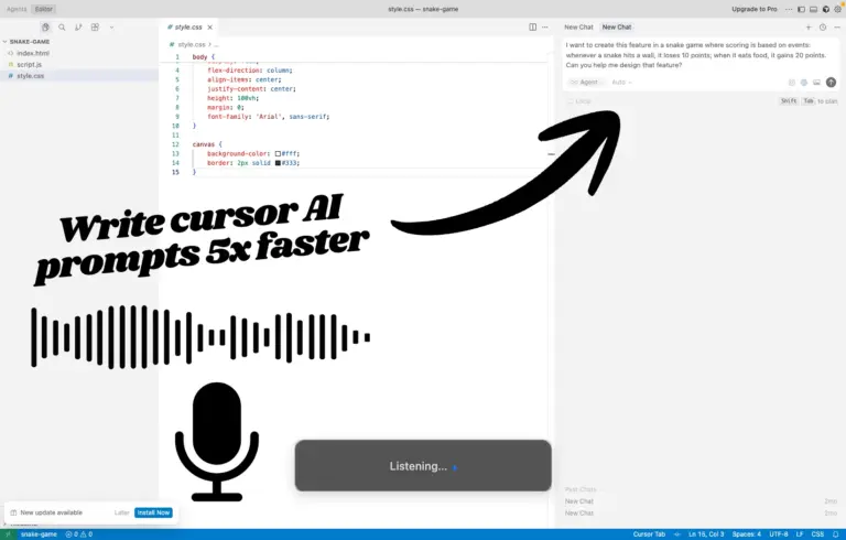 Writing long cursor prompts in seconds using Blip AI speech to test software