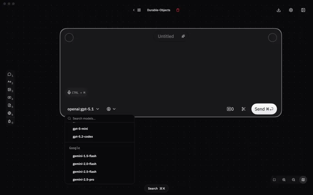 RabbitHoles AI Model Selection Drop-down