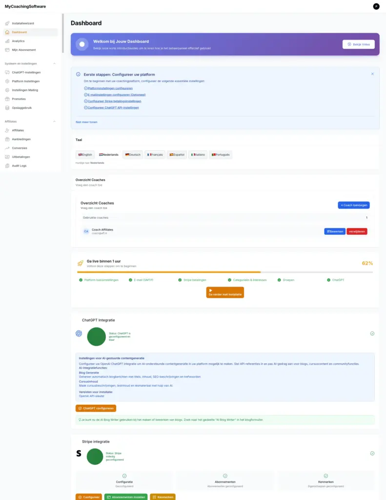 MyCoachingSoftware Admin Page