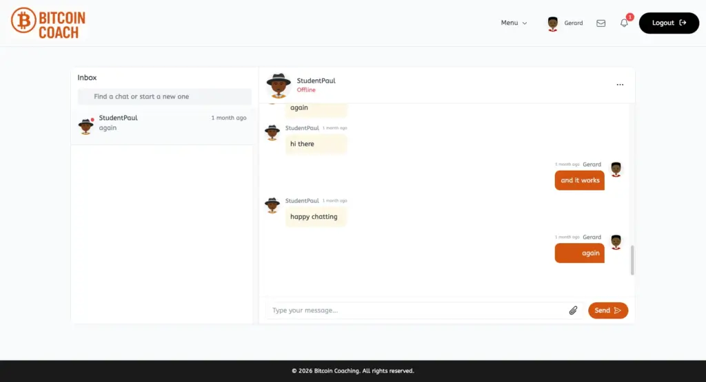 MyCoachingSoftware Inbox Page
