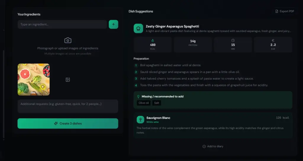 AI Chef feature for ingredients identification in NutriAI