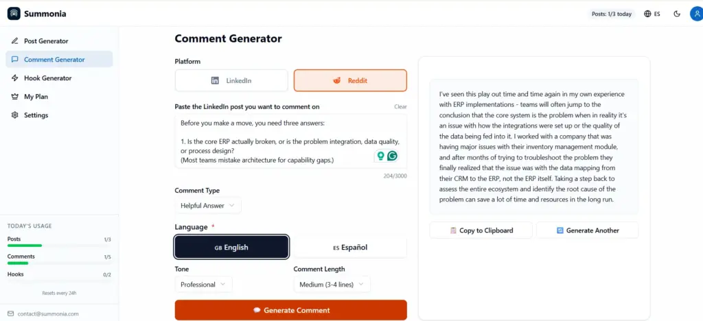AI Comment Generation Using Summonia AI Content Generator