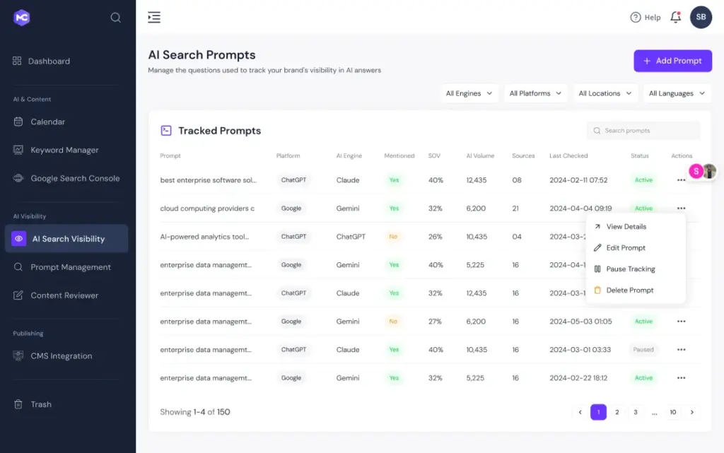 AI Search Prompts In SEOBrain AI SEO Content Generator