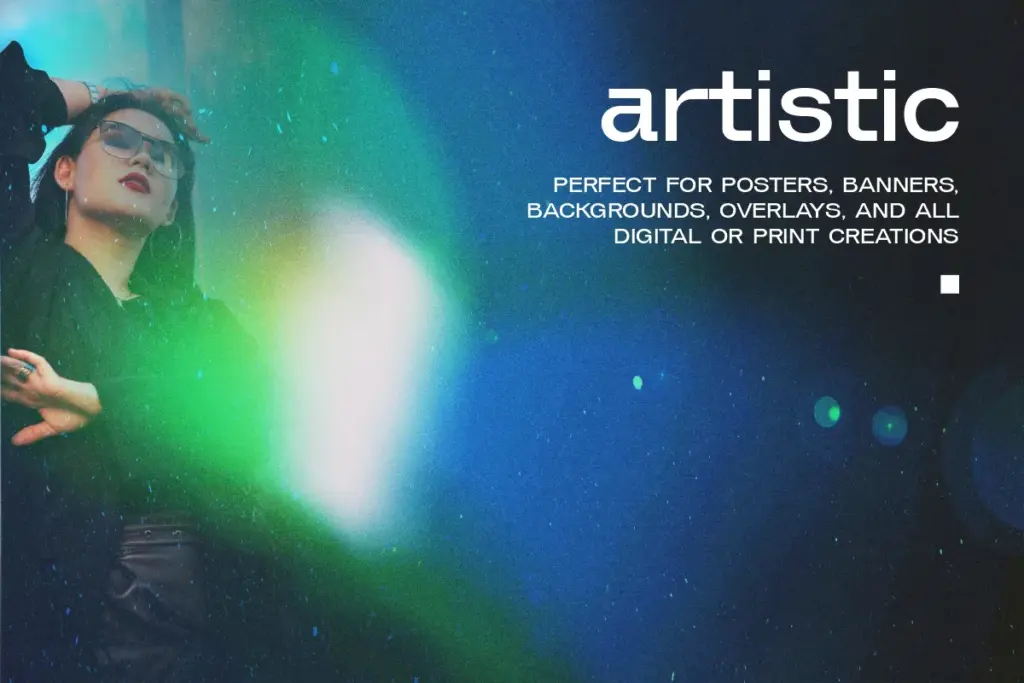 An artistic example of Noisy Gradient Backgrounds used as a textured overlay on a portrait of a woman.