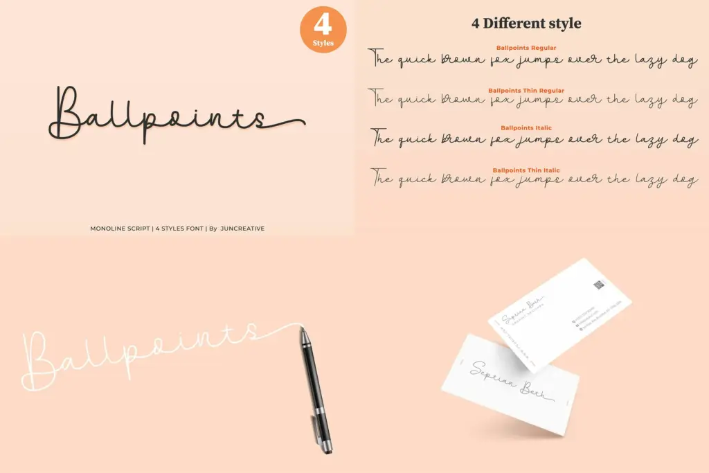 A monolinear, handwriting-style typeface from the Popular Script Fonts bundle, featuring four weights from regular to thin italic.