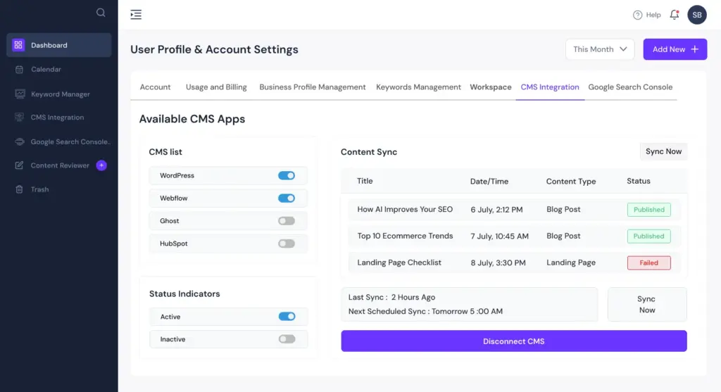 CMS Integration In SEOBrain AI SEO Content Generator