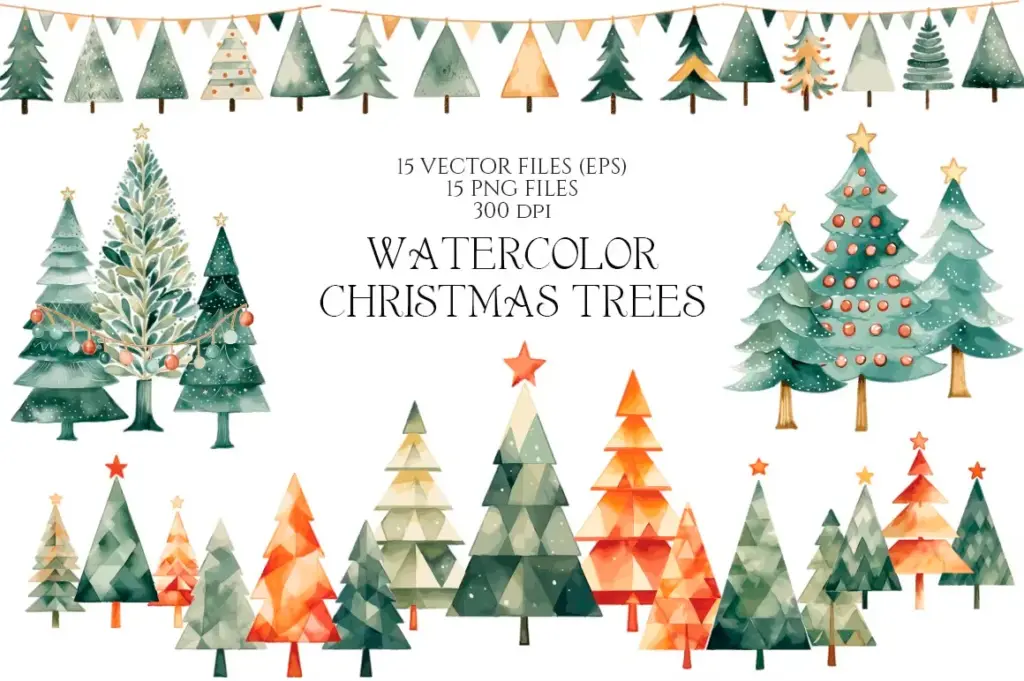 Christmas tree clipart of 3800+ Watercolor Pictures Bundle