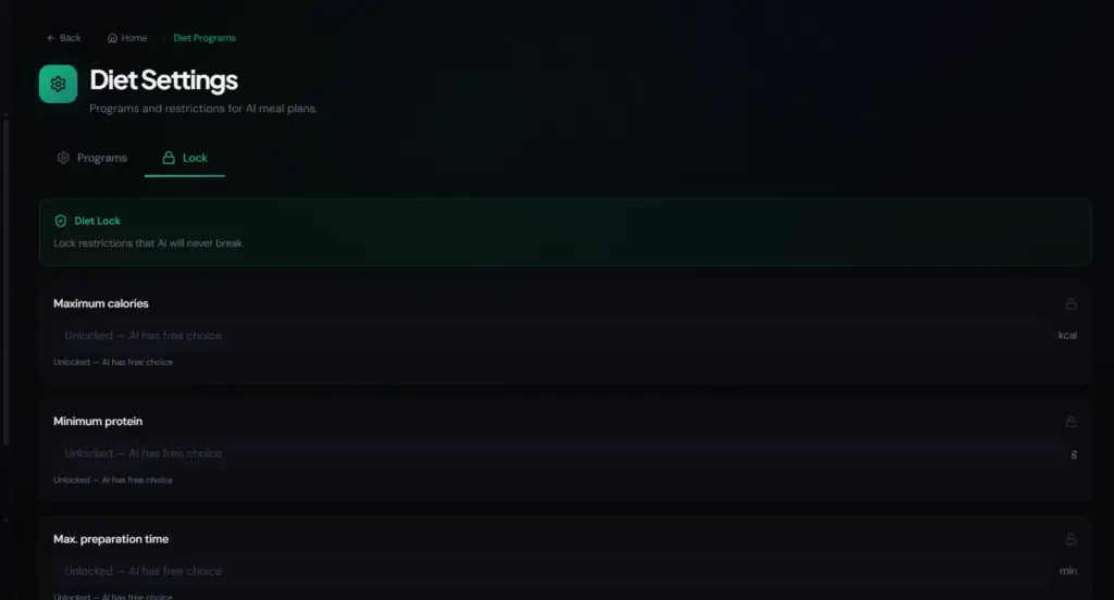 Diet Lock of NutriAI