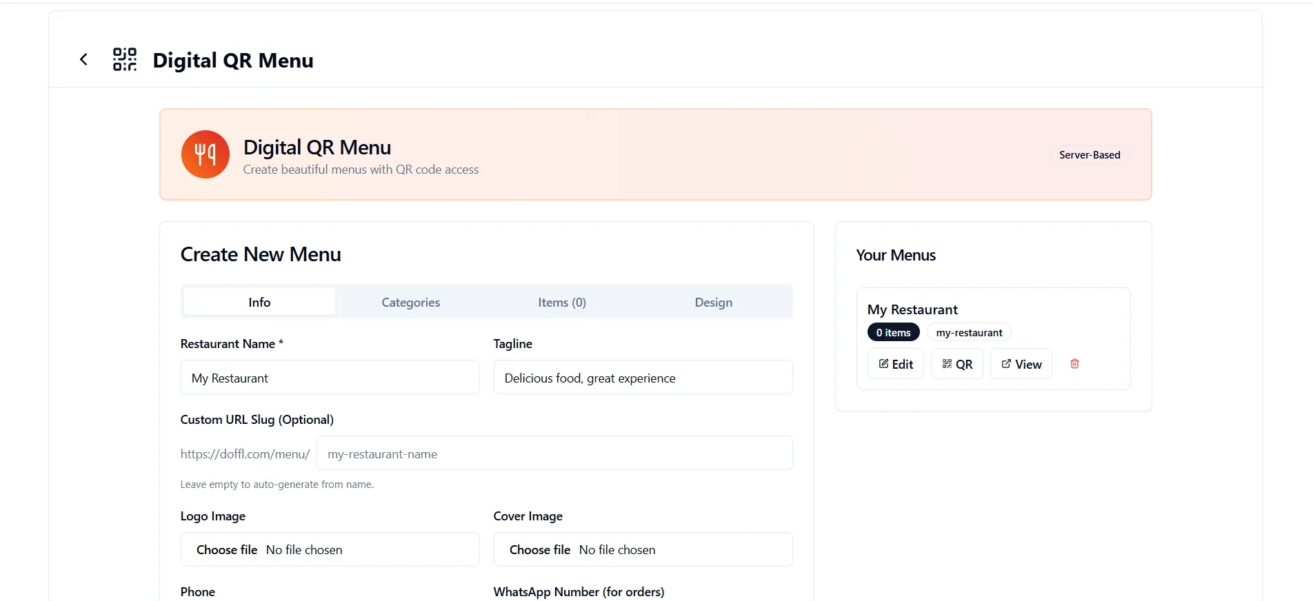 Digital QR Menu In Doffl's Business Management and Marketing Tools