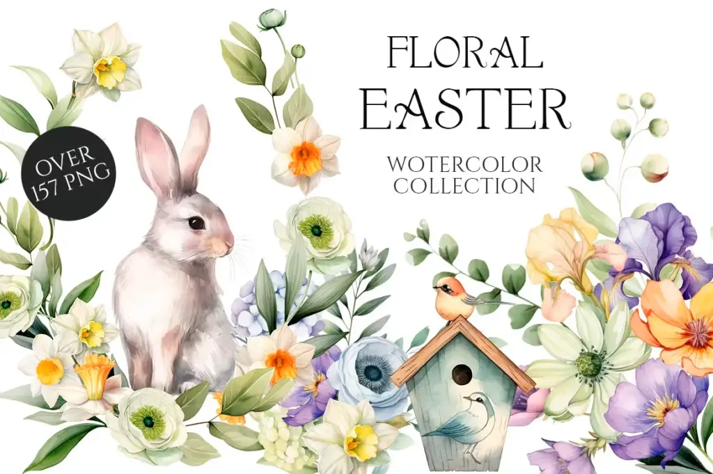 Easter rabbit floral clipart of 3800+ Watercolor Pictures Bundle