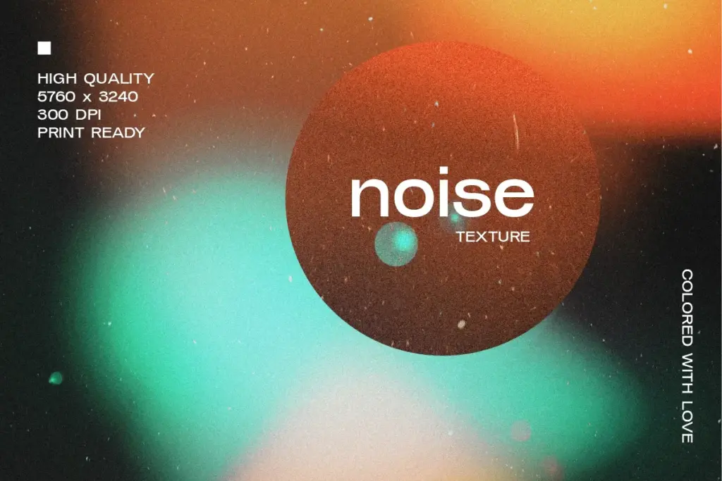 A high-resolution Noisy Gradient with teal and orange hues, highlighting the 300 DPI print-ready quality.