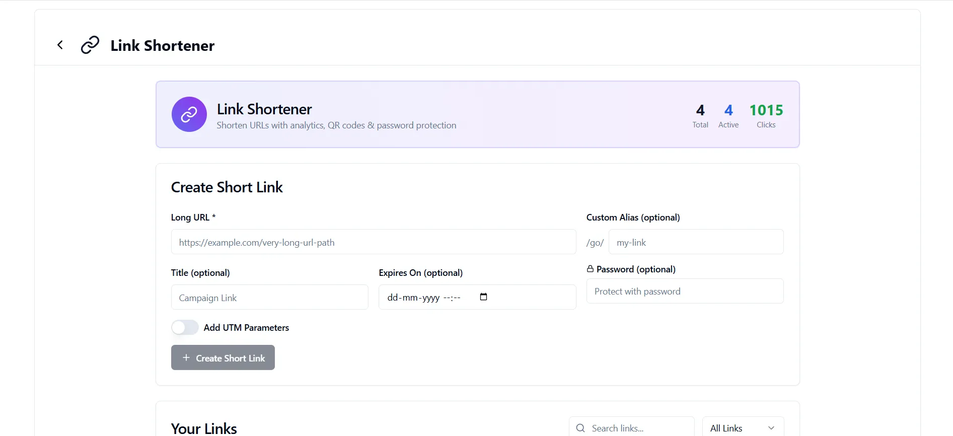 Link Shortener In Doffl's Business Management and Marketing Tools