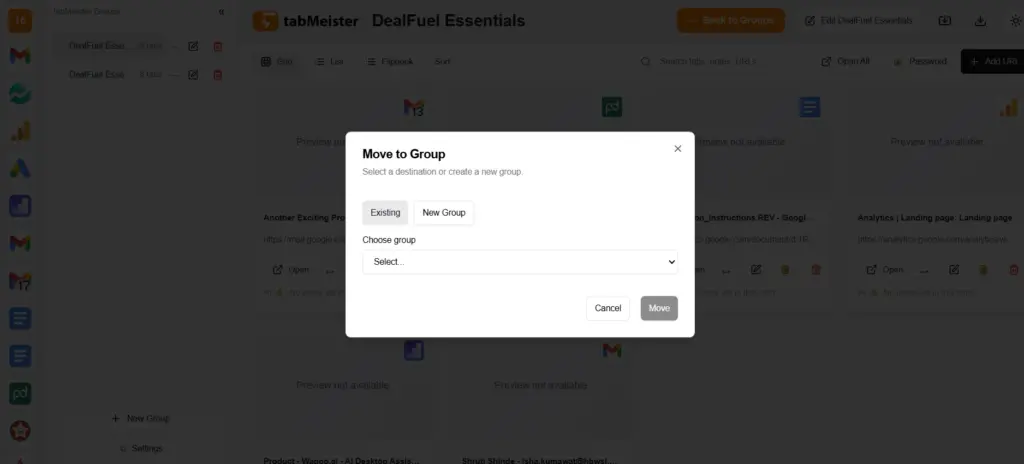 Manual Tab Adding using tabMeister Chrome Tab Manager
