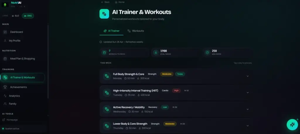 NutriAI Trainer and Workouts