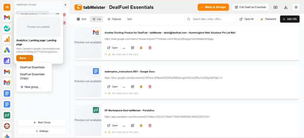 One-Click tab save using tabMeister