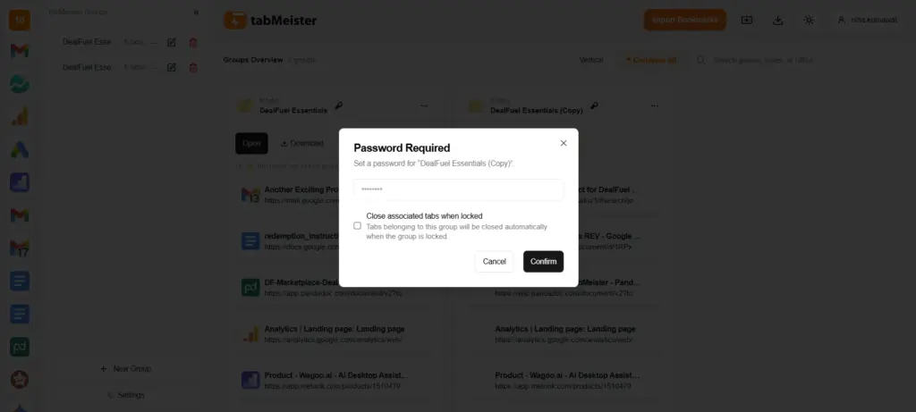 Password Protection with tabMeister Chrome Tab Manager