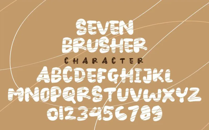 Complete alphabet and numerical set for Seven Brusher unique brush font.