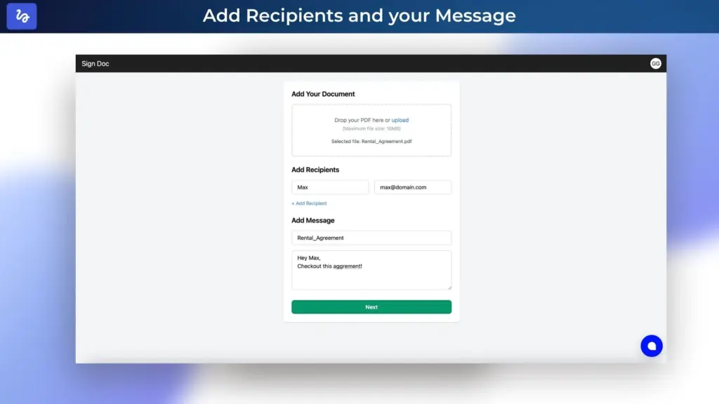 SignDocuments Add Recipients and Messages