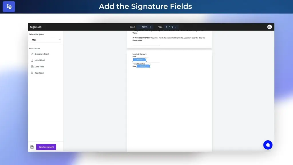 SignDocuments Add Signature Field