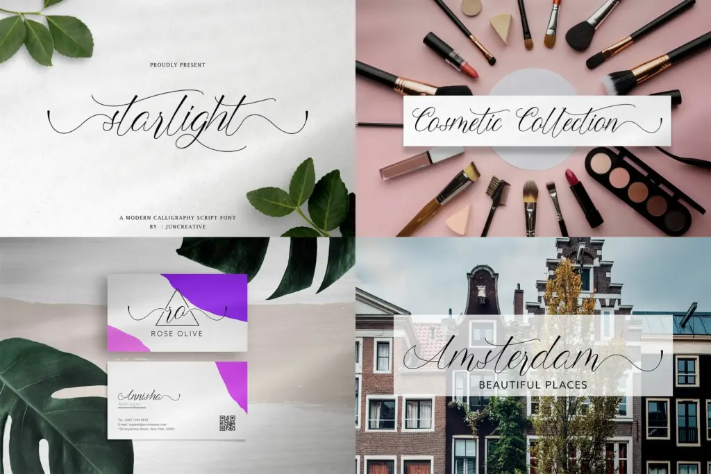 A modern calligraphy script with sweeping curves and a sophisticated feel, part of the Popular Script Fonts graphic design resource.