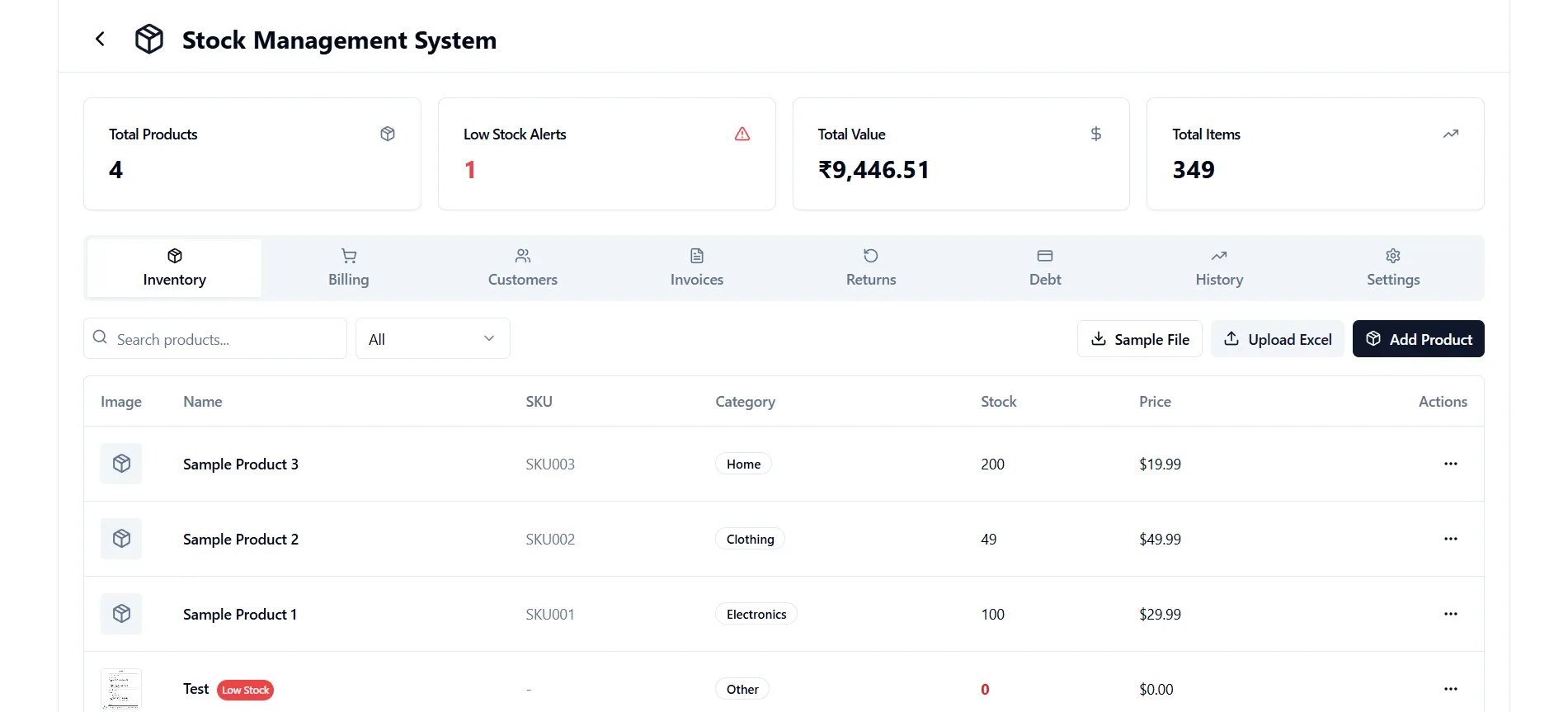 Stock Management System In Doffl's Business Management and Marketing Tools