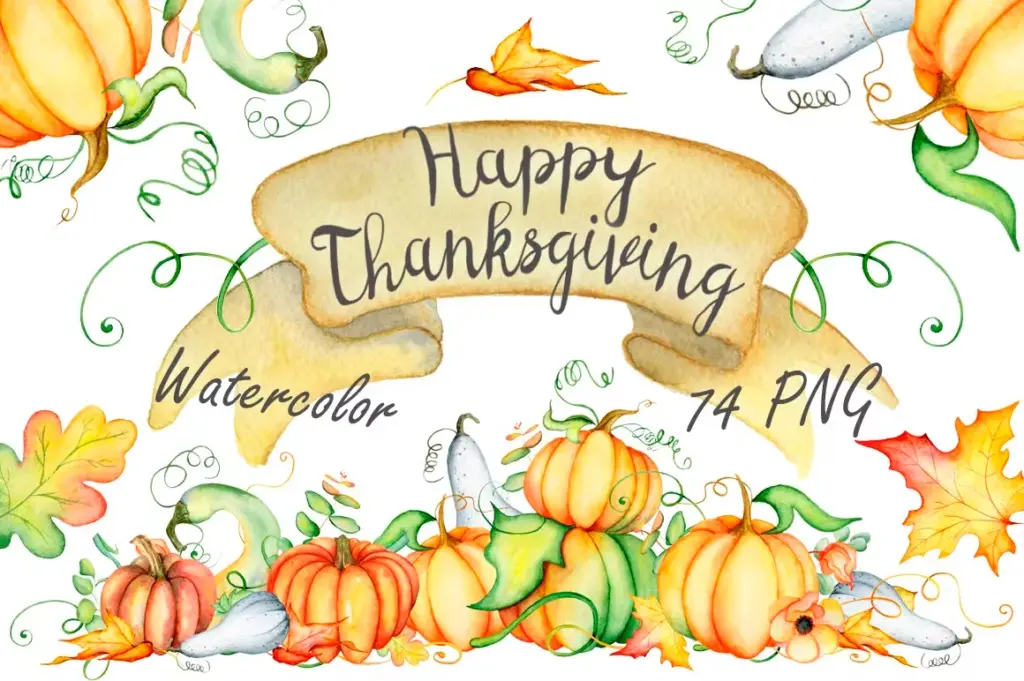 Thanksgiving pumpkins and leaves clipart of 3800+ Watercolor Pictures Bundle