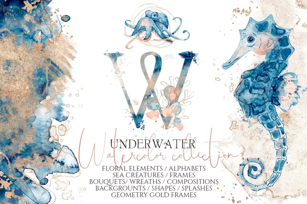 Underwater sea creatures clipart of 3800+ Watercolor Pictures Bundle