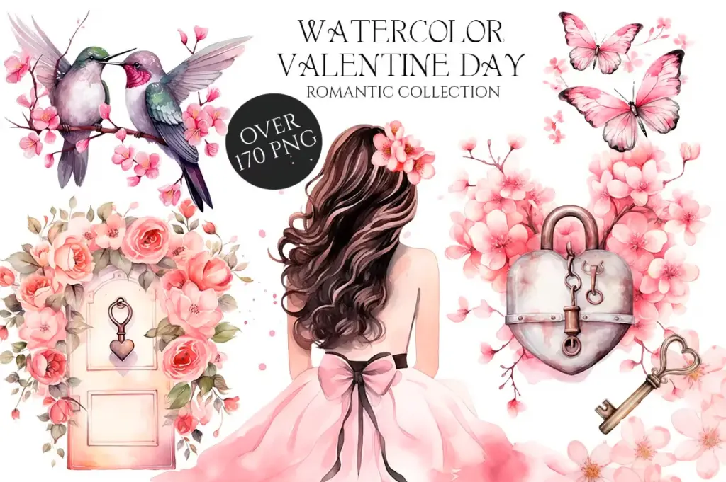 Romantic Valentine clipart of 3800+ Watercolor Pictures Bundle
