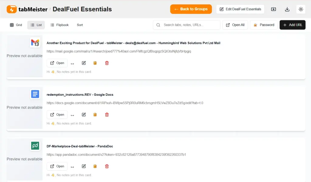 Visual Layout Options like list, rid & flipbook , with tabMeister Chrome Tab Manager