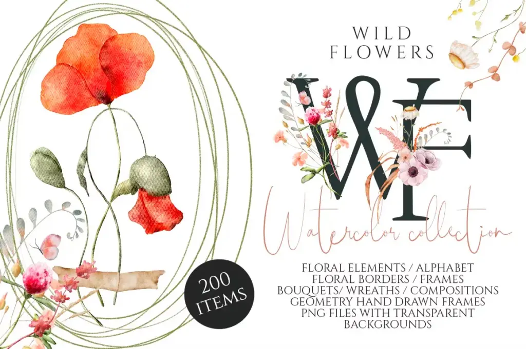 Wildflower clipart of 3800+ Watercolor Pictures Bundle