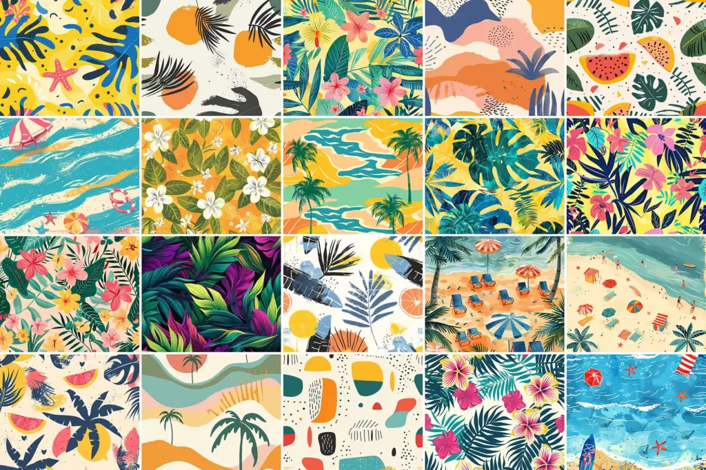 Sunset Paradise patterns of 400+ Seamless Summer Patterns Bundle