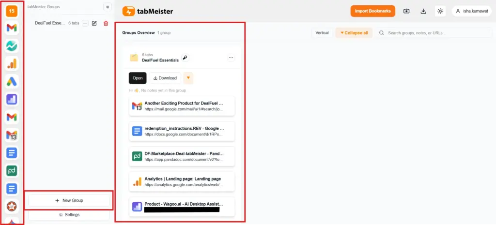 Navigation to tabMeister Working