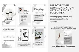 Display of Silver Modern Canva Marketing Templates designed for stories to increase engagement and follower growth.