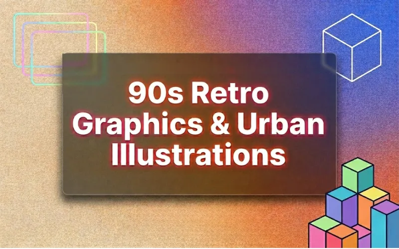 90s Retro Graphics and Urban Illustrations Bundle Feature Image