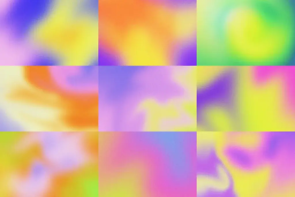 Vibrant 90s retro Backgrounds showing soft, distorted color blobs and nostalgic neon palettes.